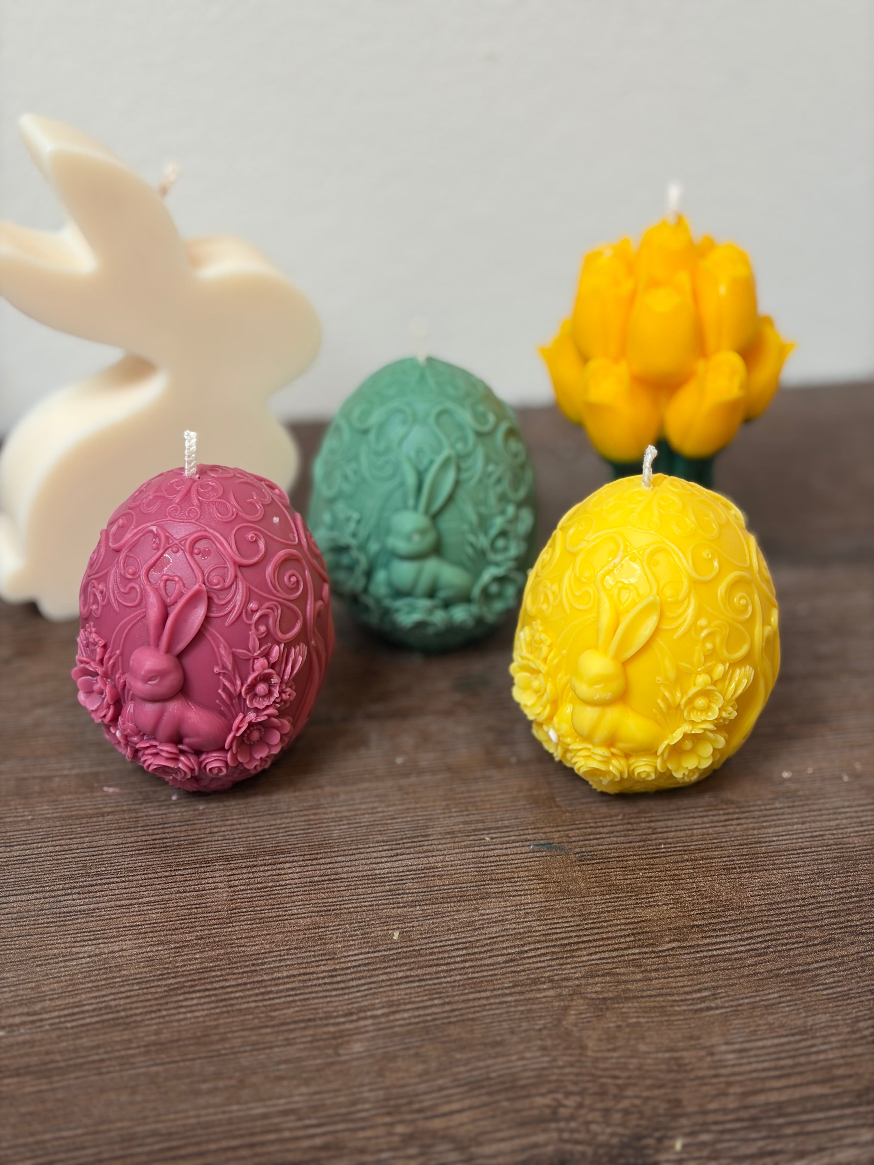 Ostereier Kerze mit süßem Hasenmotiv