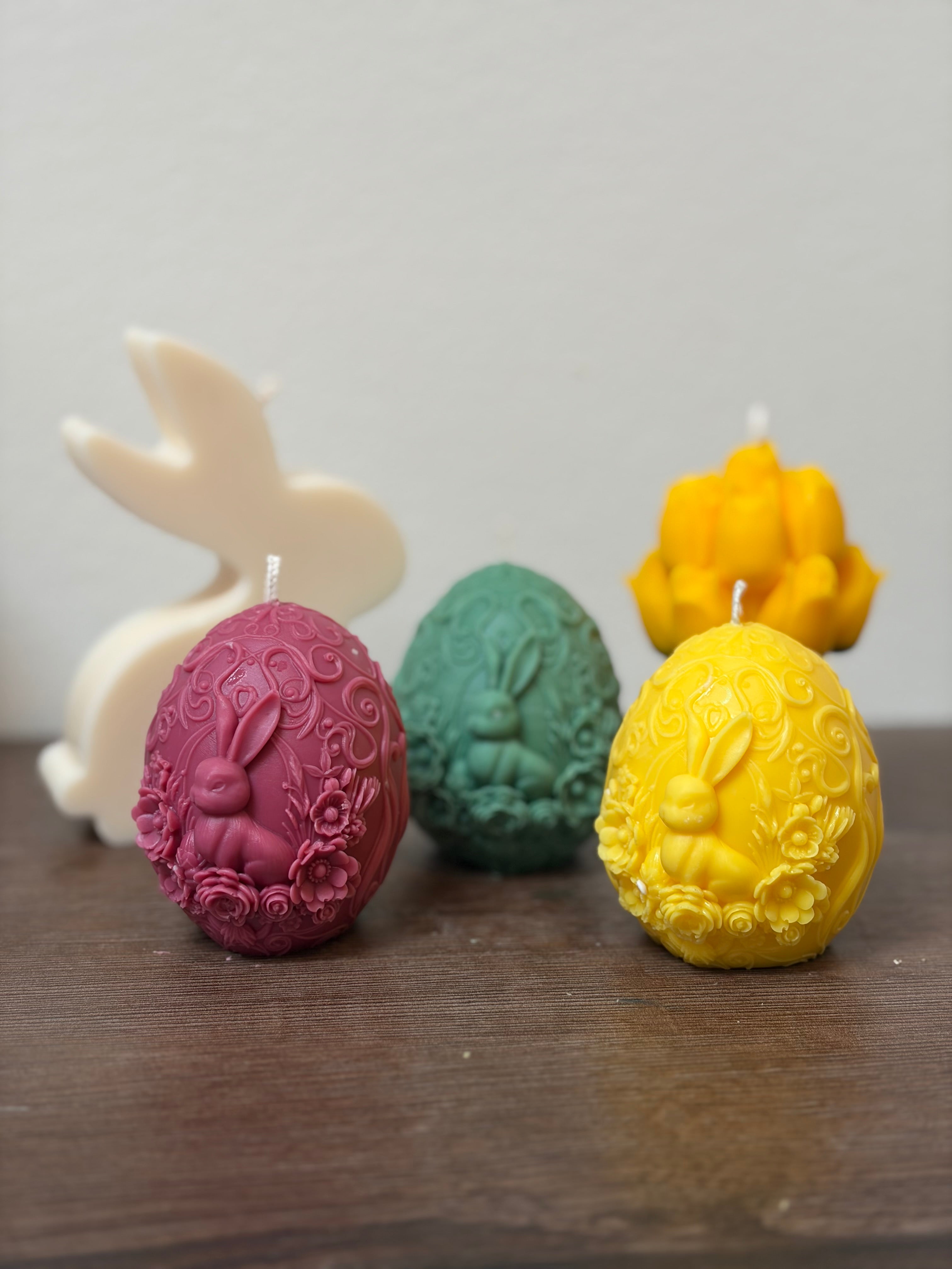 Ostereier Kerze mit süßem Hasenmotiv
